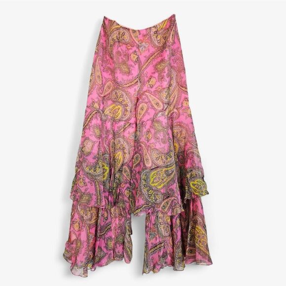 Vintage Kristine's Kreations 60s 2 Piece Pink Paisley Ruffle Flare Hostess Set 6 - Picture 4 of 16